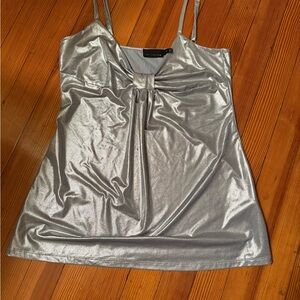 The Limited Shimmering Silver Babydoll Top